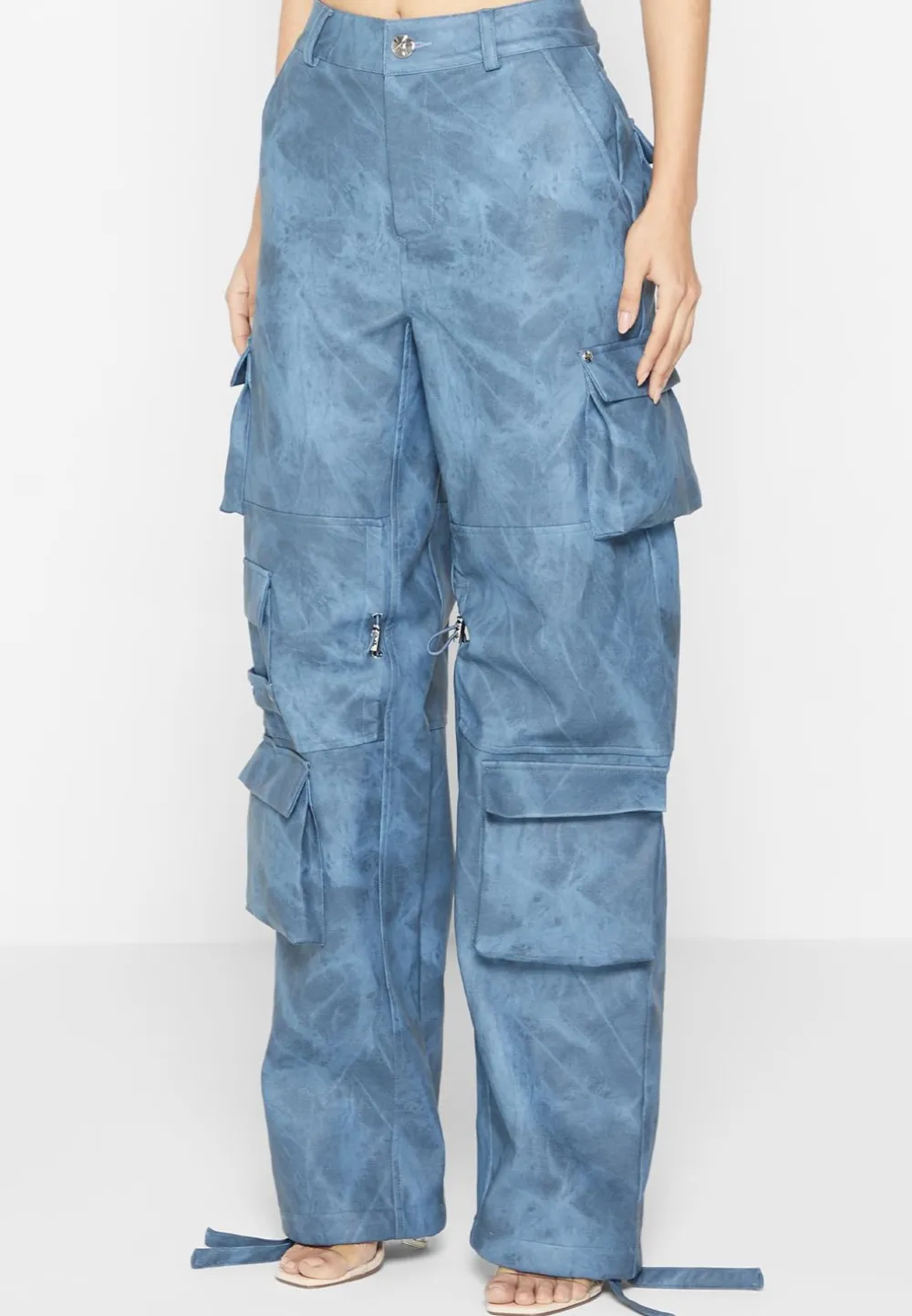 High Waisted Vintage Marble Leather Cargo Pants - Washed