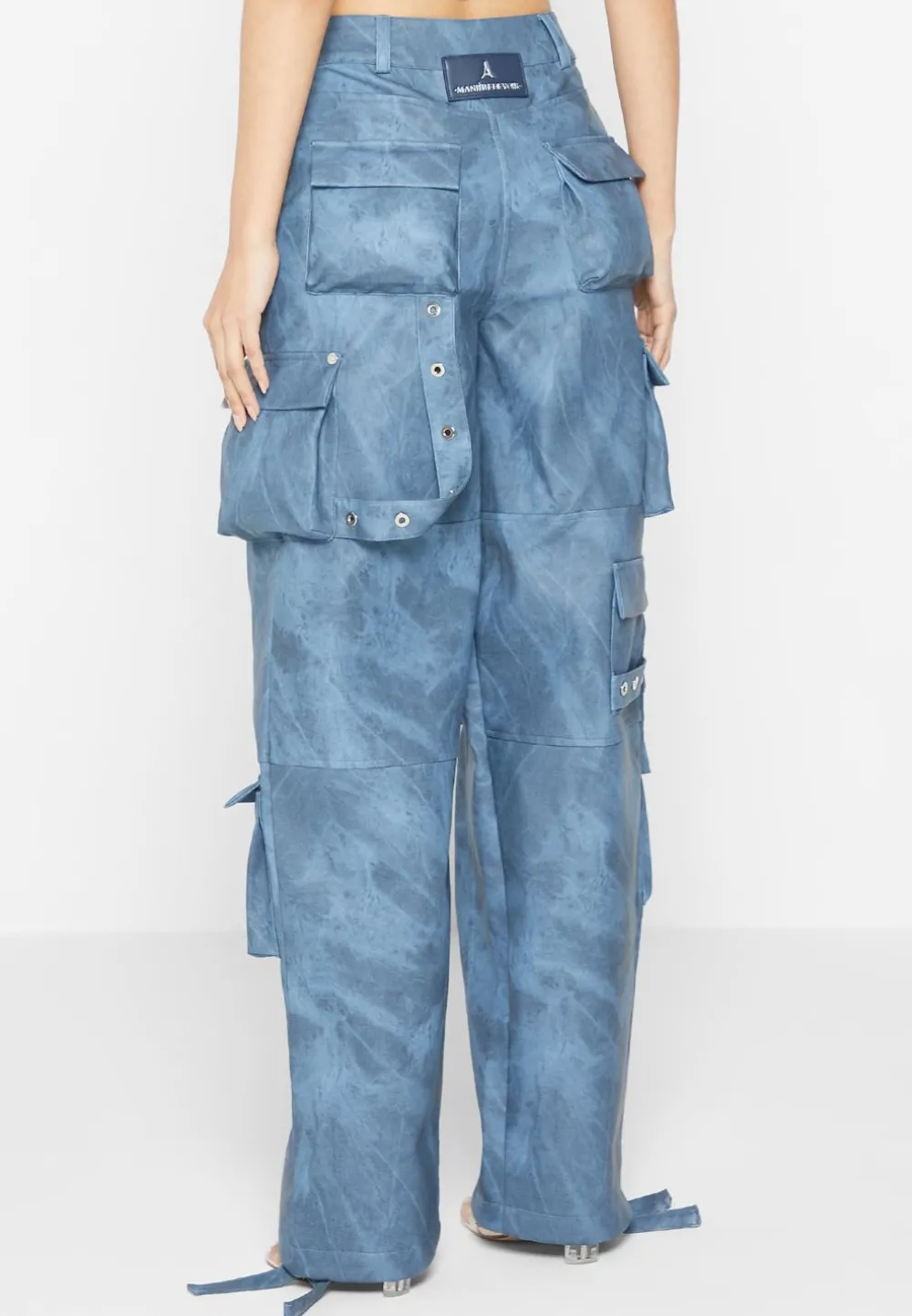 High Waisted Vintage Marble Leather Cargo Pants - Washed