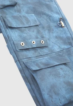 High Waisted Vintage Marble Leather Cargo Pants - Washed