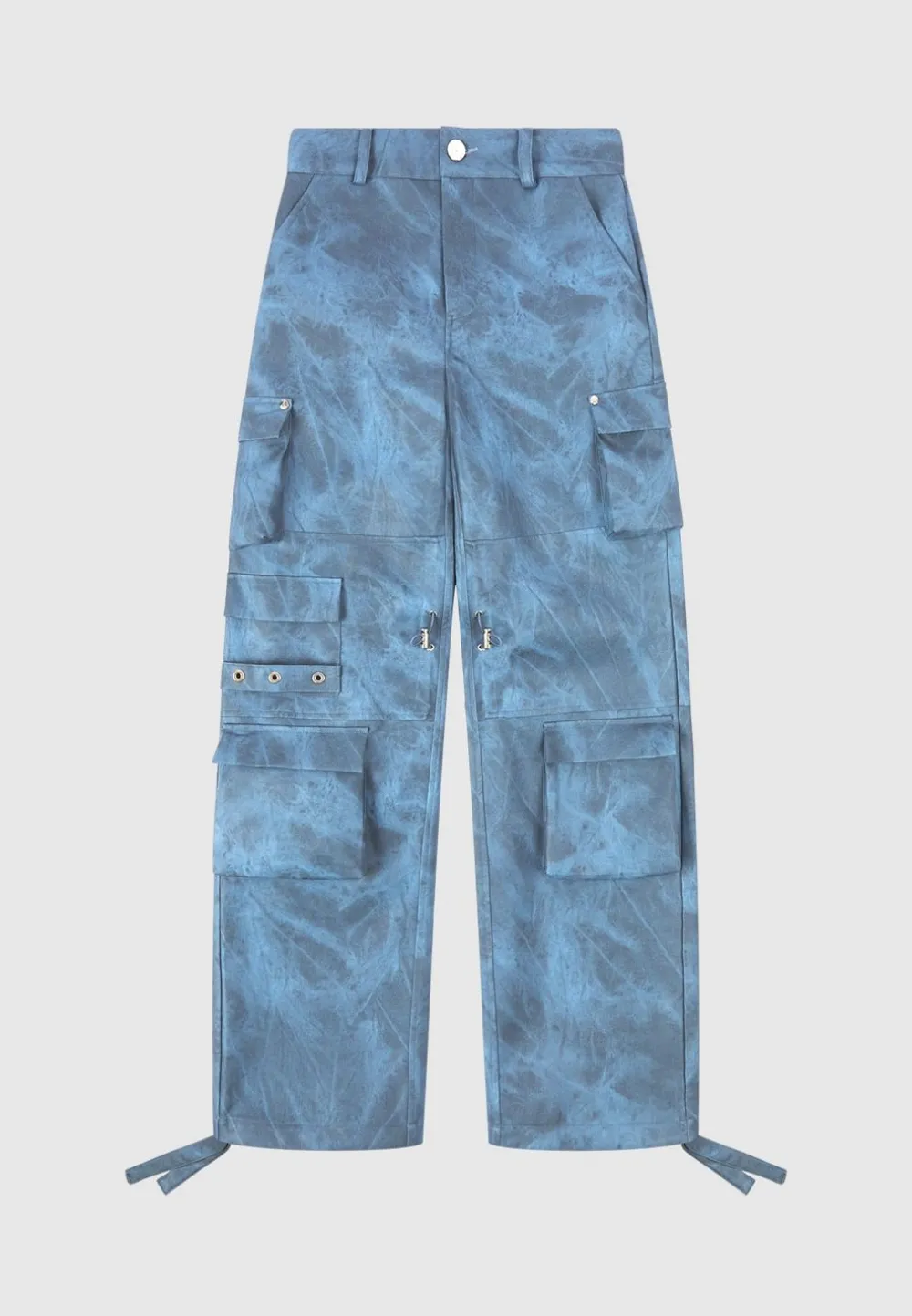 High Waisted Vintage Marble Leather Cargo Pants - Washed