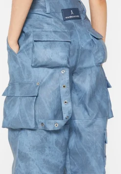 High Waisted Vintage Marble Leather Cargo Pants - Washed