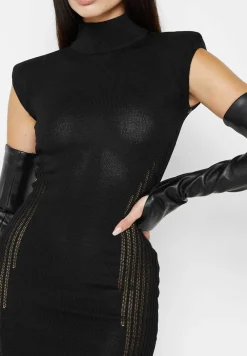 Knitted Contour Dress With Vegan Leather Sleeves