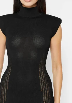 Knitted Contour Dress With Vegan Leather Sleeves