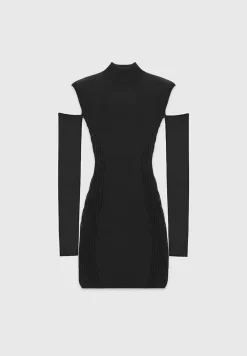 Knitted Contour Dress With Vegan Leather Sleeves