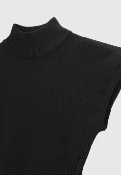 Knitted Contour Dress With Vegan Leather Sleeves