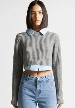 Knitted Jumper With Shirt Detail