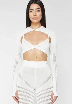 Knitted Sleeve Overlay With Bralette - White