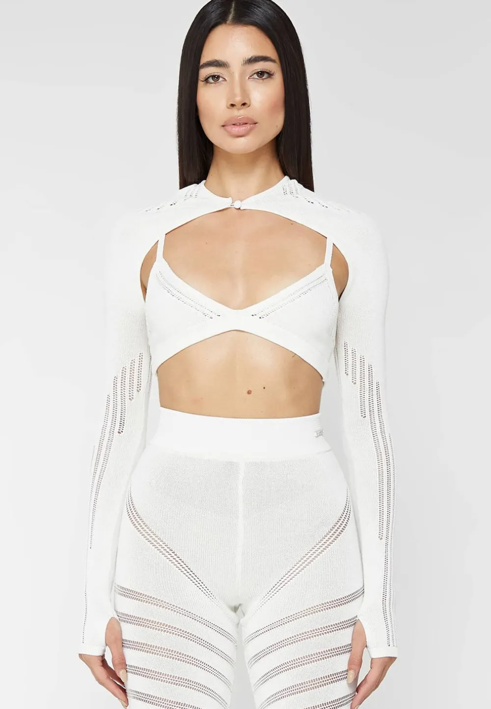 Knitted Sleeve Overlay With Bralette - White