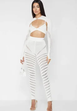 Knitted Sleeve Overlay With Bralette - White