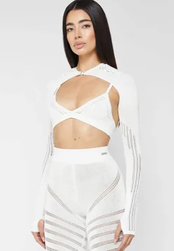 Knitted Sleeve Overlay With Bralette - White