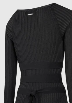 Knitted Two Tone Jumpsuit With Belt