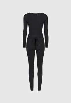 Knitted Two Tone Jumpsuit With Belt