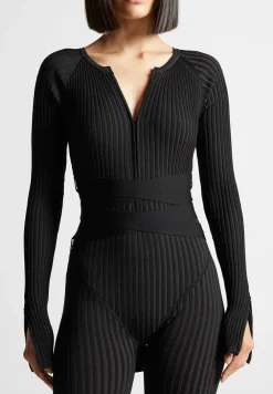 Knitted Two Tone Jumpsuit With Belt