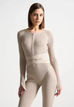 Knitted Two Tone Jumpsuit With Belt