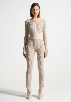 Knitted Two Tone Jumpsuit With Belt