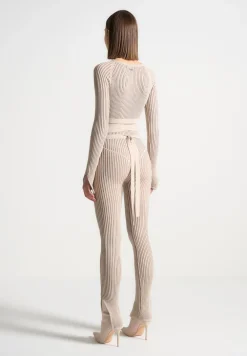 Knitted Two Tone Jumpsuit With Belt
