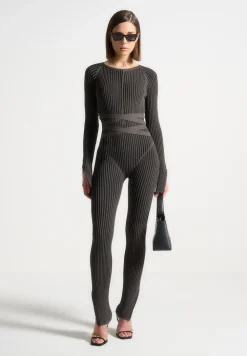 Knitted Two Tone Jumpsuit With Belt