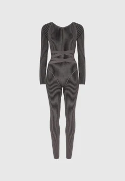 Knitted Two Tone Jumpsuit With Belt