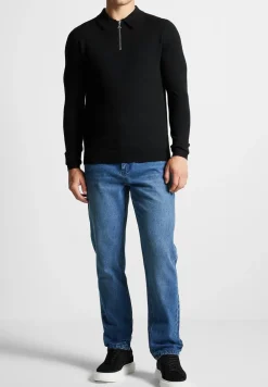 Merino Wool Long Sleeve Polo Top With Zip