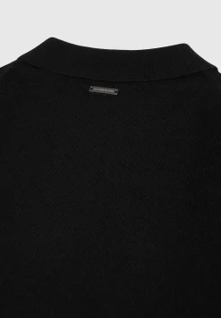 Merino Wool Long Sleeve Polo Top With Zip
