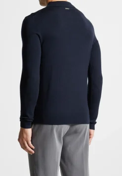 Merino Wool Long Sleeve Polo Top With Zip
