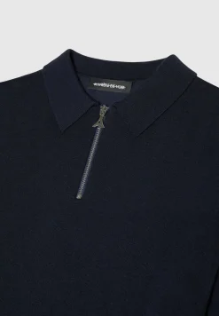 Merino Wool Long Sleeve Polo Top With Zip