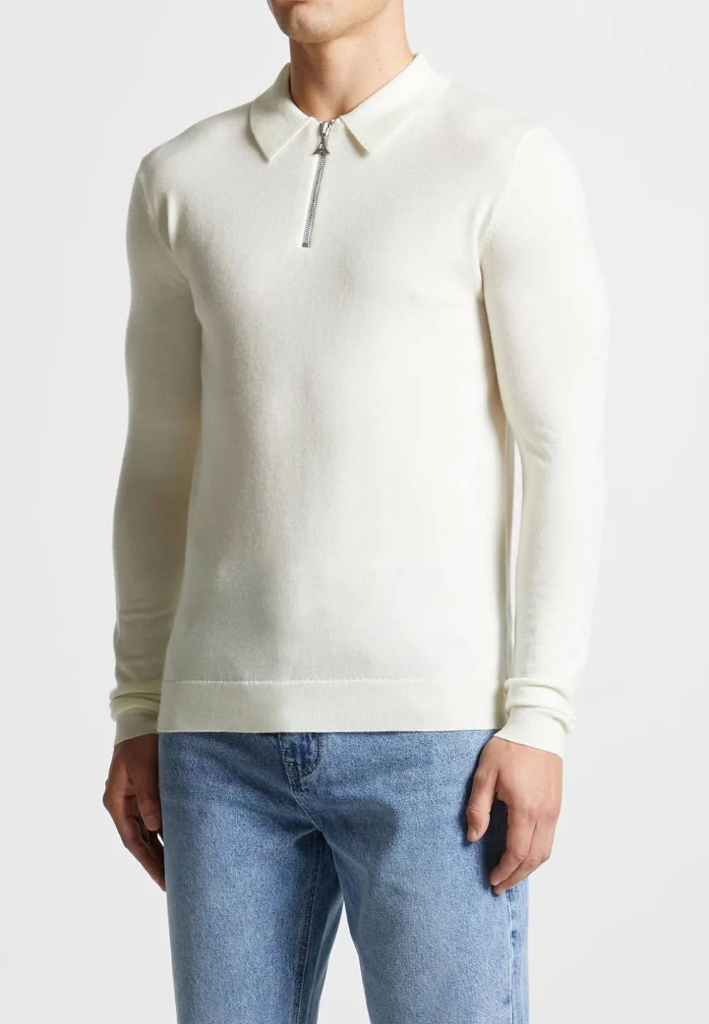 Merino Wool Long Sleeve Polo Top With Zip