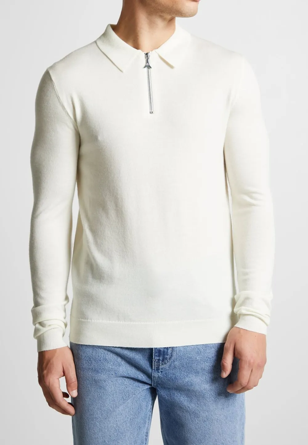 Merino Wool Long Sleeve Polo Top With Zip