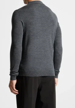 Merino Wool Long Sleeve Polo Top With Zip