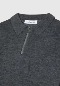 Merino Wool Long Sleeve Polo Top With Zip