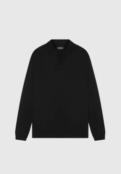 Merino Wool Long Sleeve Revere Polo Shirt
