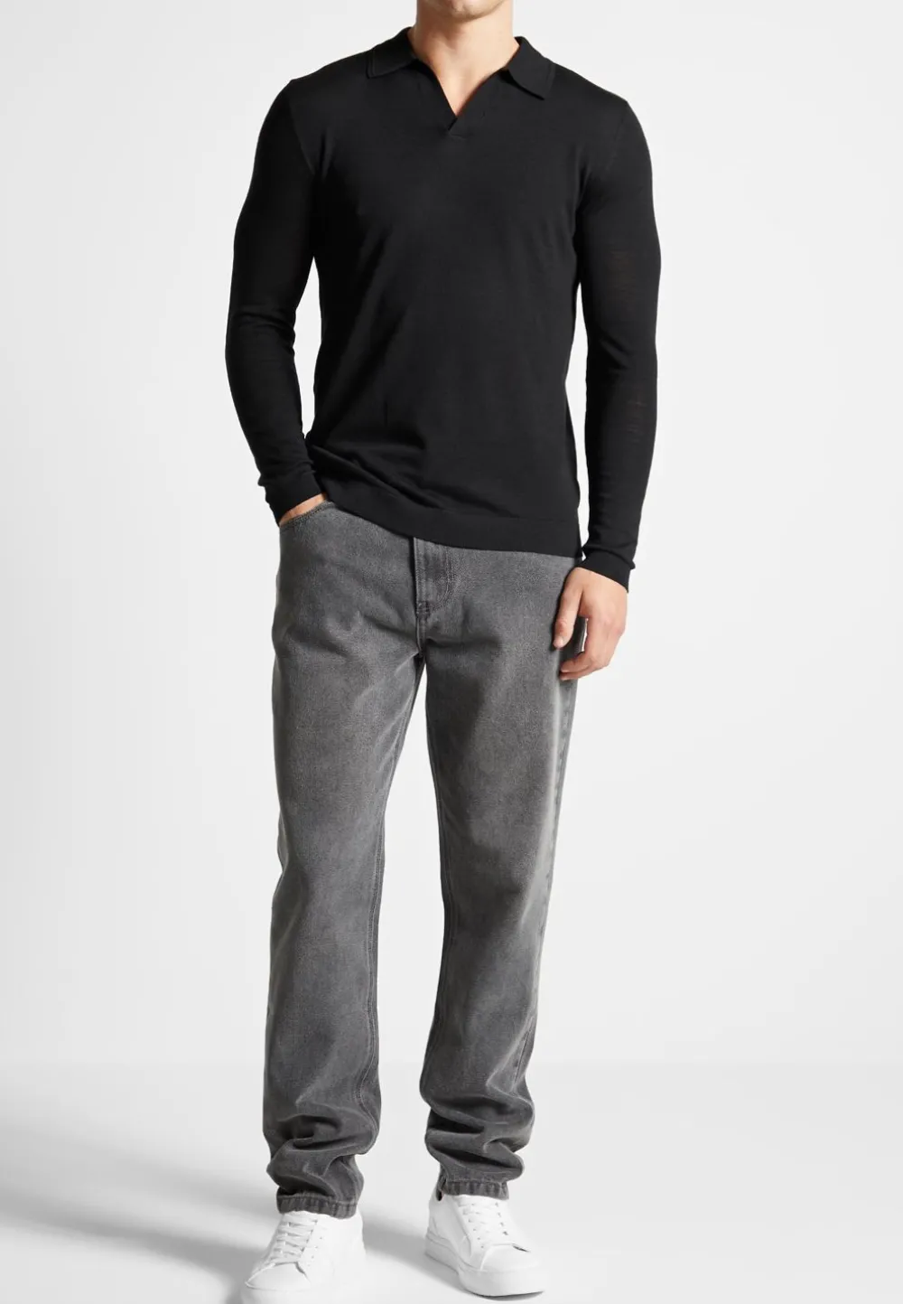 Merino Wool Long Sleeve Revere Polo Shirt