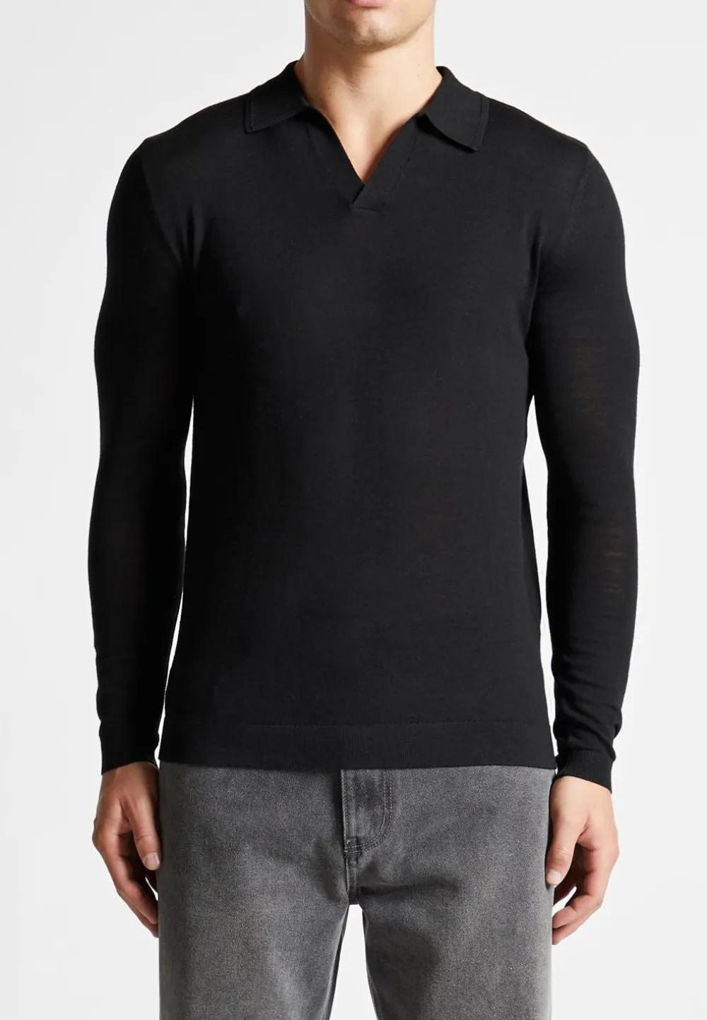 Merino Wool Long Sleeve Revere Polo Shirt