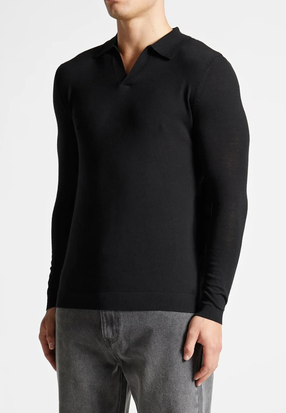 Merino Wool Long Sleeve Revere Polo Shirt