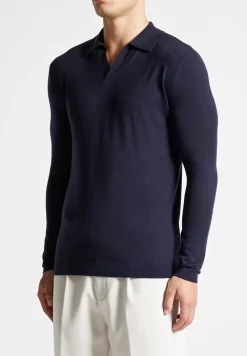 Merino Wool Long Sleeve Revere Polo Shirt