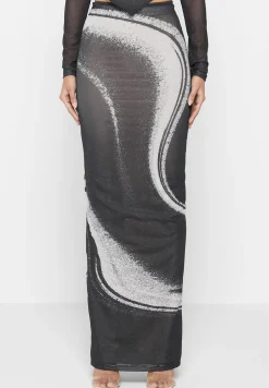 Mesh Printed Maxi Skirt - Black