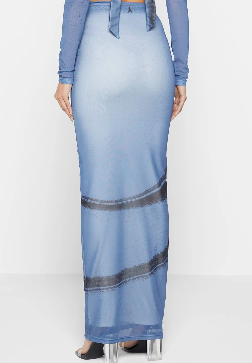Mesh Printed Maxi Skirt - Blue