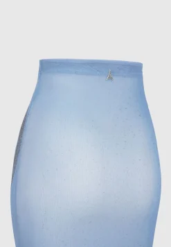 Mesh Printed Maxi Skirt - Blue