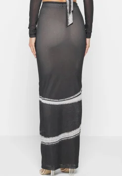Mesh Printed Maxi Skirt - Black