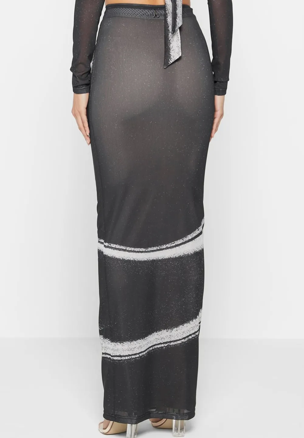 Mesh Printed Maxi Skirt - Black