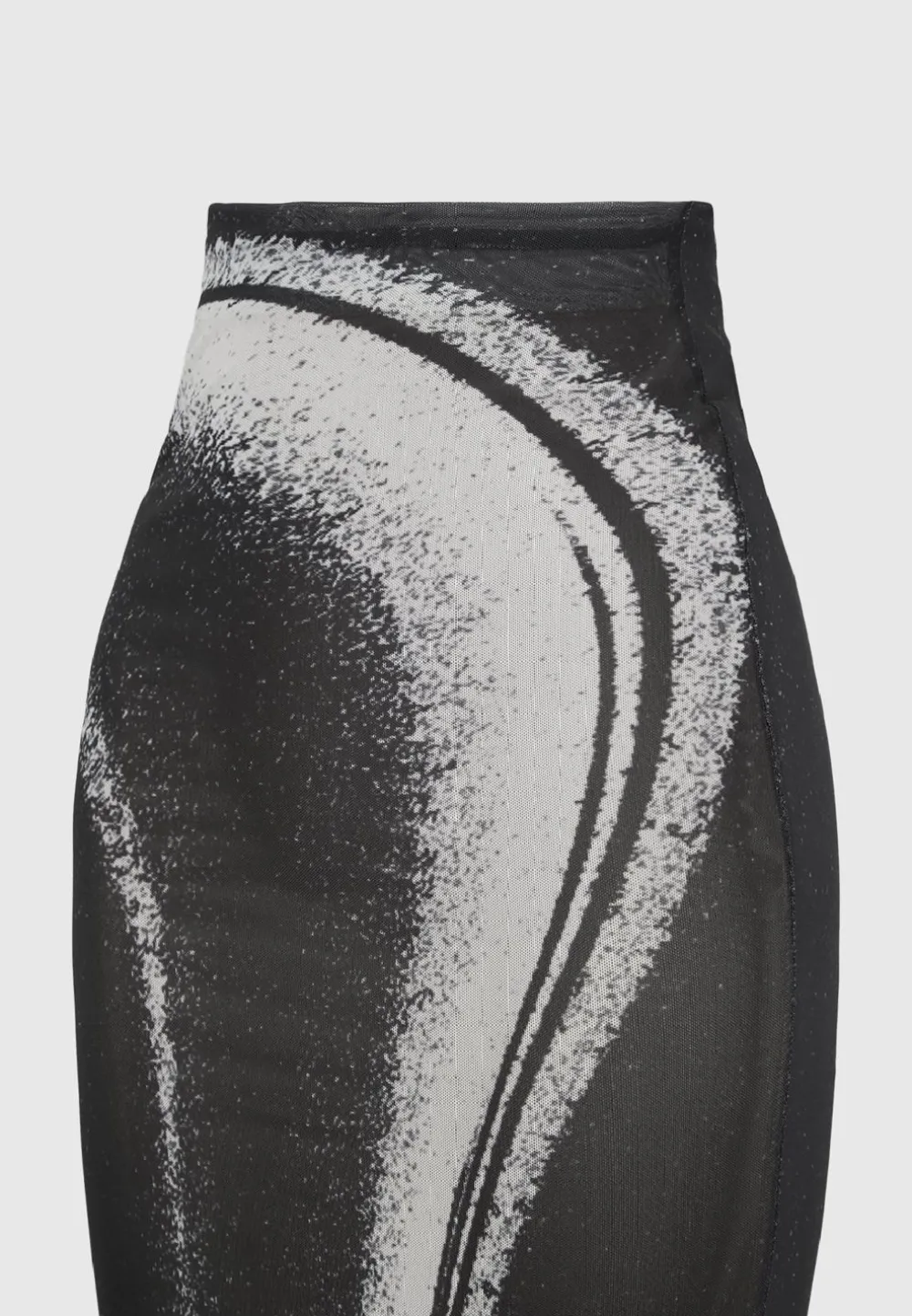 Mesh Printed Maxi Skirt - Black