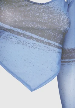 Mesh Printed Top With Sleeve Overlay - Blue