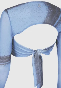 Mesh Printed Top With Sleeve Overlay - Blue