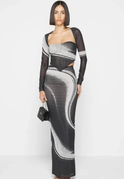 Mesh Printed Top With Sleeve Overlay - Black