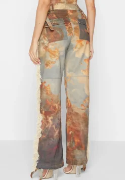 Mid Rise Art Cargo Pants With Tassels