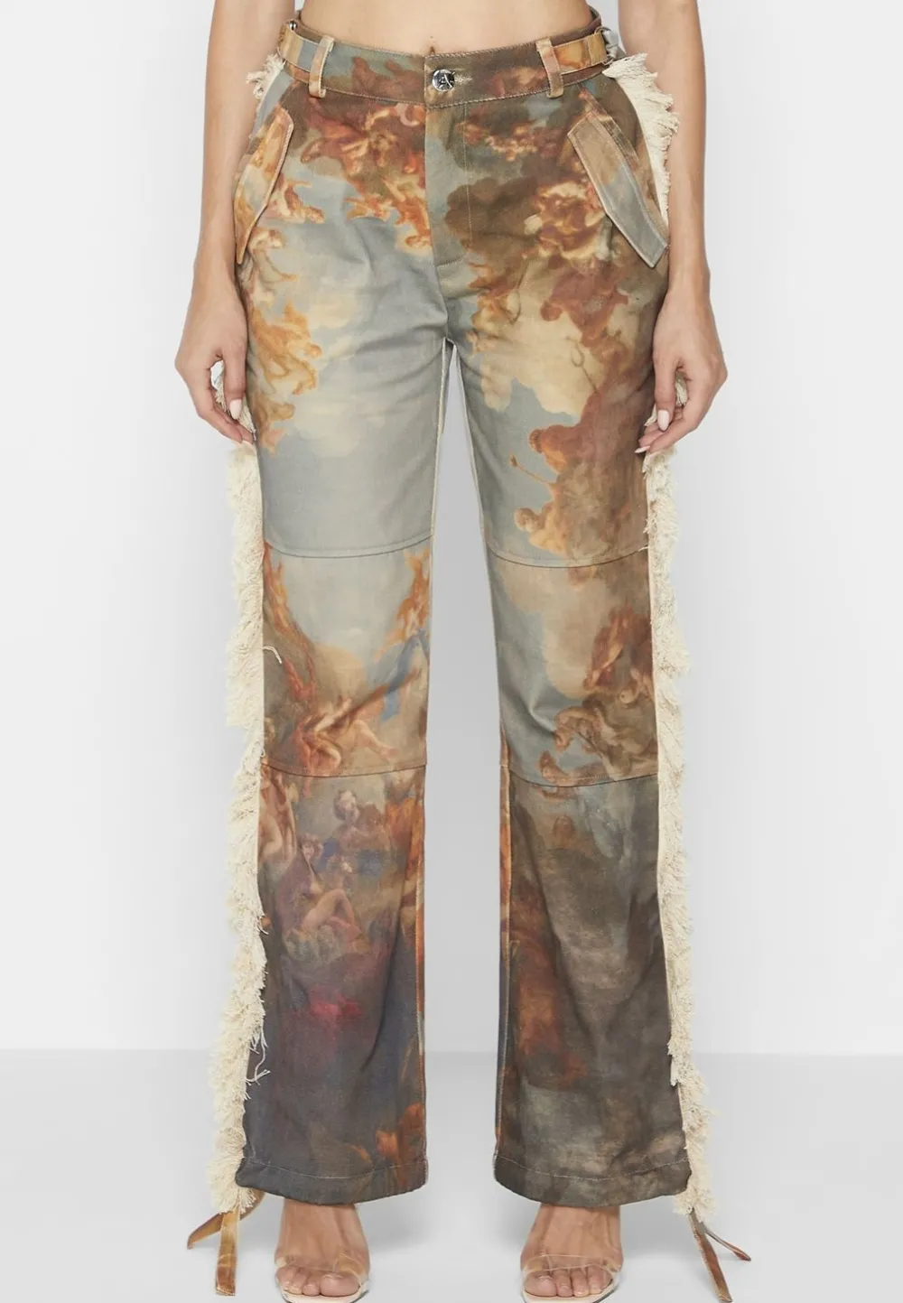 Mid Rise Art Cargo Pants With Tassels