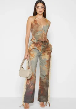 Mid Rise Art Cargo Pants With Tassels