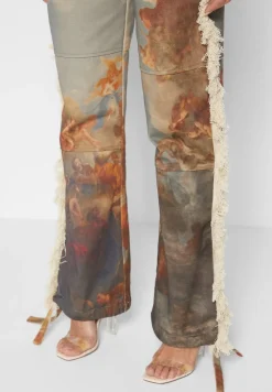 Mid Rise Art Cargo Pants With Tassels