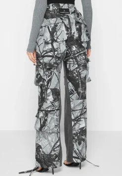 Mid Rise Camo And Denim Cargo Pants