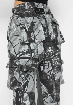 Mid Rise Camo And Denim Cargo Pants